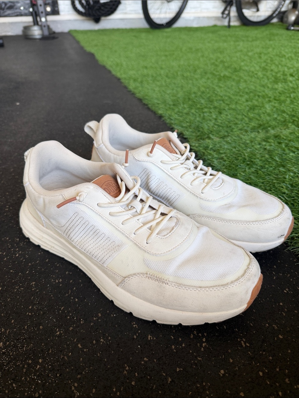 HeyDude Men's Lightweight Casual Sneakers in Off-White with Tan Accents
